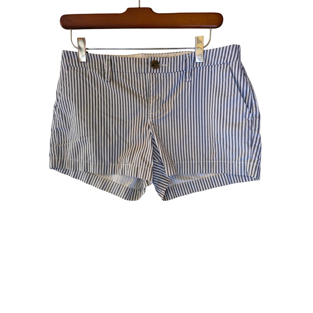 Old Navy Womens Blue White Striped Chino Shorts Size 2 Low Rise 3 Inch Inseam